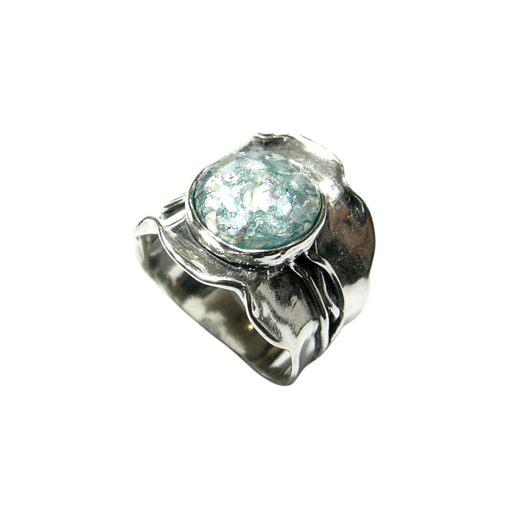 Sterling Silver Roman Glass Ring, cheapest 925 Adjustable Roman Glass Ring, Unique Sterling Ring With Roman Glass, Hand Made Ring From Israel